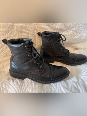 Steve Madden Men's Black Lace-Up Military Boots with Side Zipper